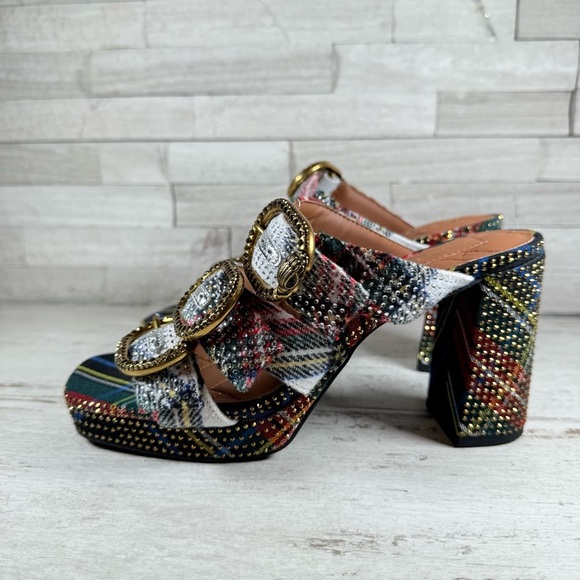 Kurt Geiger London MAYFAIR PLATFORM MULE HEEL Size 37 US 7 Plaid Rhinestone NEW - Picture 5 of 13